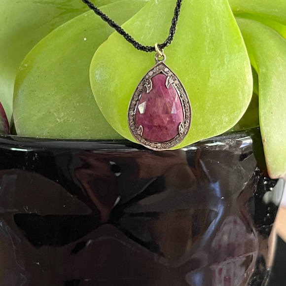 Julie Starr Dresner Pink Saphire and Black Diamond Pendant - Picture 10 of 14